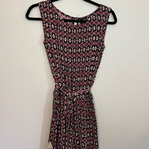 Red Patterned Romper with lace details - Elastic Waist Band - X-Small